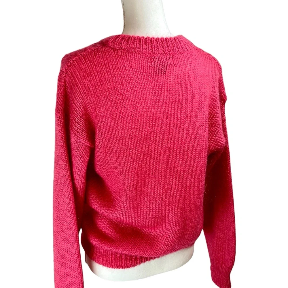 Vintage CRYSTAL Pink Mohair Wool Cable Knit Pullover Sweater Medium Crew Neck - Picture 7 of 13